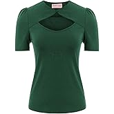Belle Poque Women’s Hollowed-Out Tops 1950s Retro Vintage Short Sleeve Cotton Blouse