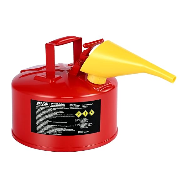 VEVOR SAFETY METAL CONTAINER, 2.5 GALLON TYPE I RED METAL CONTAINER FOR LIQUID MATERIAL WITH STAINLESS STEEL FLAME ARRESTER, SELF-CLOSING LID & PE FUNNEL, CARBON STEEL FLAMMABLE SAVING WITH HANDLE