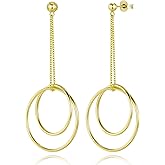 LOVANS Sterling Sliver Circle Drop Dangle Earrings, Double Hoops Earrings for Women 18K Gold Plated Balls Stud Tassel Chain Earrings Trendy Jewelry for Her