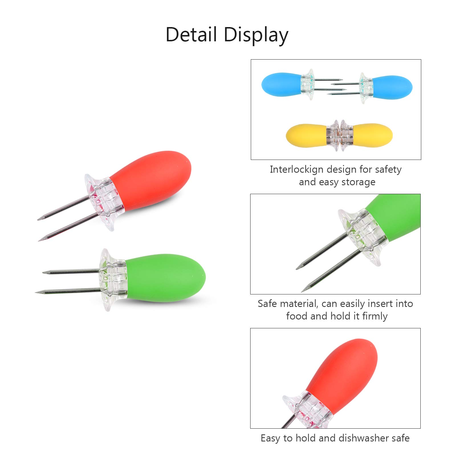 Matogle 4 Pairs Interlocking Corn Holders Stainless Steel Cob Forks Twin Prong Sweetcorn Skewers for Home BBQ Barbecue Salads Grill Picnic Outdoor Party Camping