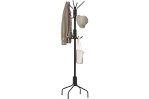 SONGMICS Coat Rack Freestanding, Metal Coat Rack Stand with 12 Hooks and 4 Legs, Holds Clothes, Hats, and Bags, for Entryway,