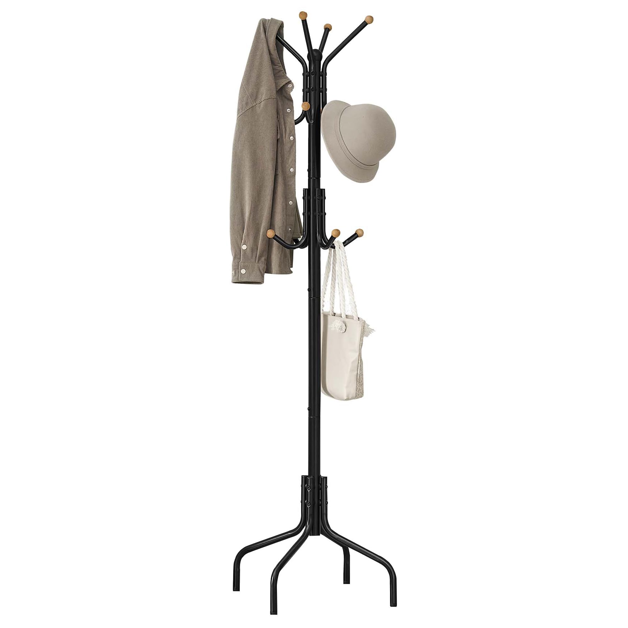 SONGMICS Coat Rack Freestanding, Metal Coat Rack Stand with 12 Hooks and 4 Legs, Holds Clothes, Hats, and Bags, for Entryway, Living Room, Bedroom, Black URCR031B01 Image