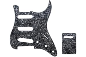 SHENGSUI SSS 11 Hole Strat Electric Guitar Pickguard with ST Back Plate Tremolo Cover for Fender US/Mexico Made Standard Stratocaster Black Pearl
