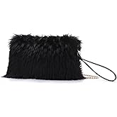 Oweisong Faux Fur Purse for Women Formal Furry Evening Clutch Plush Fluffy Shoulder Bag Wristlet Handbag