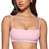 INGIA Women's Square Neck Sports Bra Spaghetti Strap Padded Cami Yoga Wireless Square Back Workout Bra Crop Top