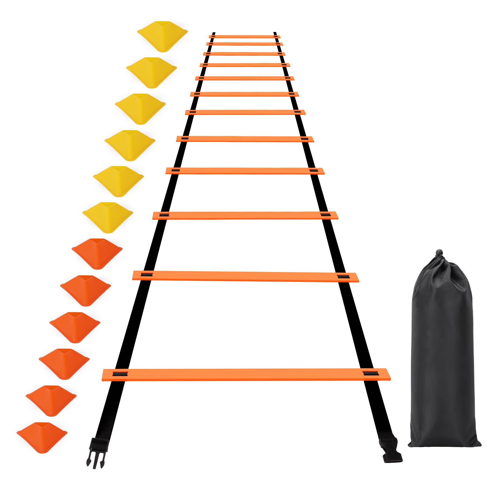 GIEMIT Agility Ladder Speed Training Set - 12 Rung 20Ft Agility Ladder, 12 Disc Cones with Carrying Bag for Soccer Football Basketball Footwork Training (Orange)