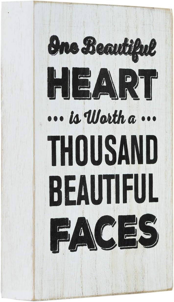 Mojo Blocks Wood Sign with Inspirational Quote, One Beautiful Heart. 4 x 6 inch
