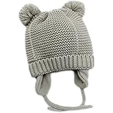 Exemaba Baby Beanie Earflaps Hat - Infant Toddler Girls Boys Soft Warm Knit Hat Kids Winter Hat with Fleece Lining (Grey,S)