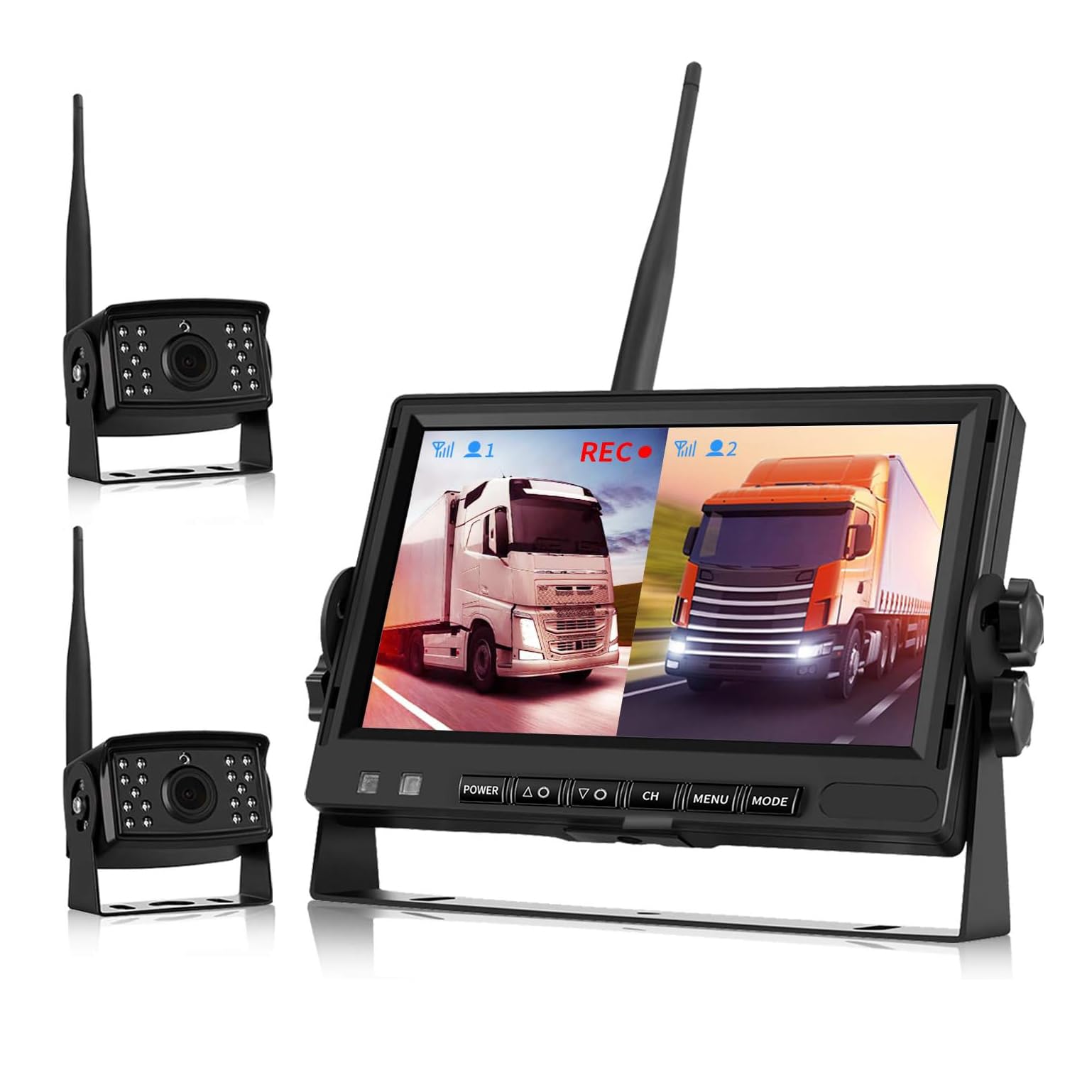 Wireless Reversing Camera, Reversing Camera Kit, Van Reversing Camera Kit DVR Digital Wireless AHD Video Recording (Rear & Front View Camera) 7 inch Monitor for Bus/Motorhome 12V-24V Night Vision