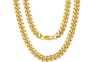 ChainsPro Men Chunky Miami Cuban Chain Necklace, Custom Available, 4.8/6/10/14mm Width, 18/20/22/24/26/28/30inch Length, Gold Plated/Stainless Steel/Black, Send Gift Box