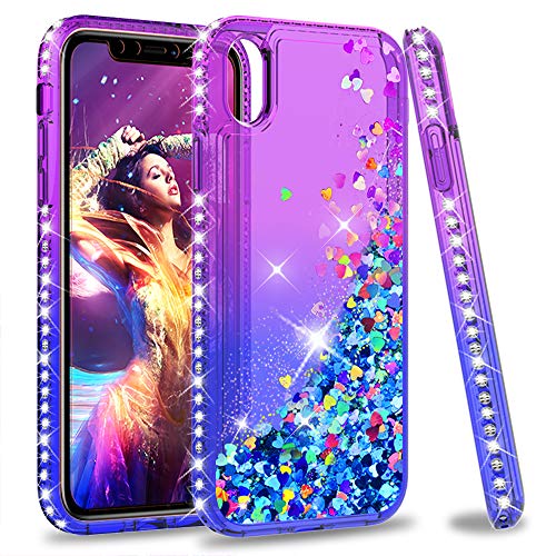 iPhone XR (2018) Coque Etui Glitter Case for Girls Women,LeYi Luxury Sparkly Diamond Bling Cute Liquid Quicksand Design TPU Protective Phone Case Cover for iPhone XR (6.1 inch) CF Purple/Blue