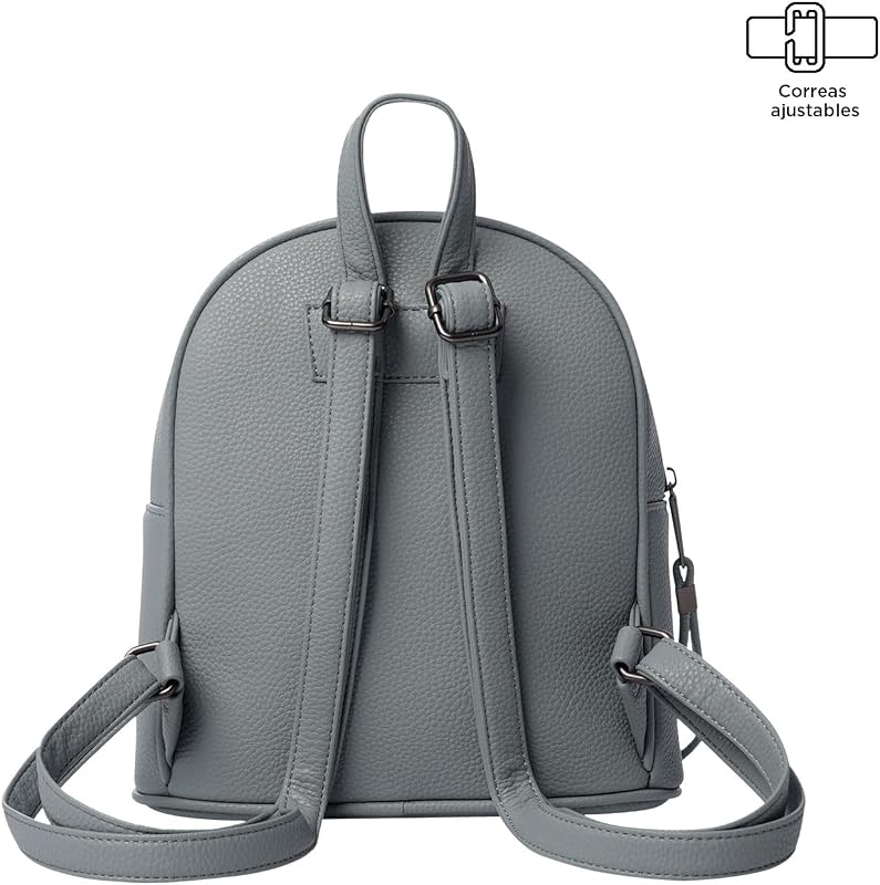 - Mochila Mujer Casual, Modelo Smooth, Capacidad 4 L, Compartimento Principal, Bolsillo Delantero, Bolsillo Interno Plano, Portallaves, Correas Ajustables, Color Monument Gris