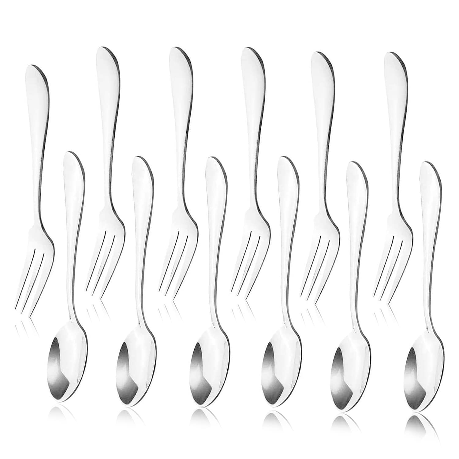 Photo 1 of 12pcs Stainless Steel Tea Dinner Server Spoon and Cake Fruit Forks Kitchen Accessory Wedding Party for Dessert, Salad, Appetizer, Cocktail(6 Forks + 6 Spoons)