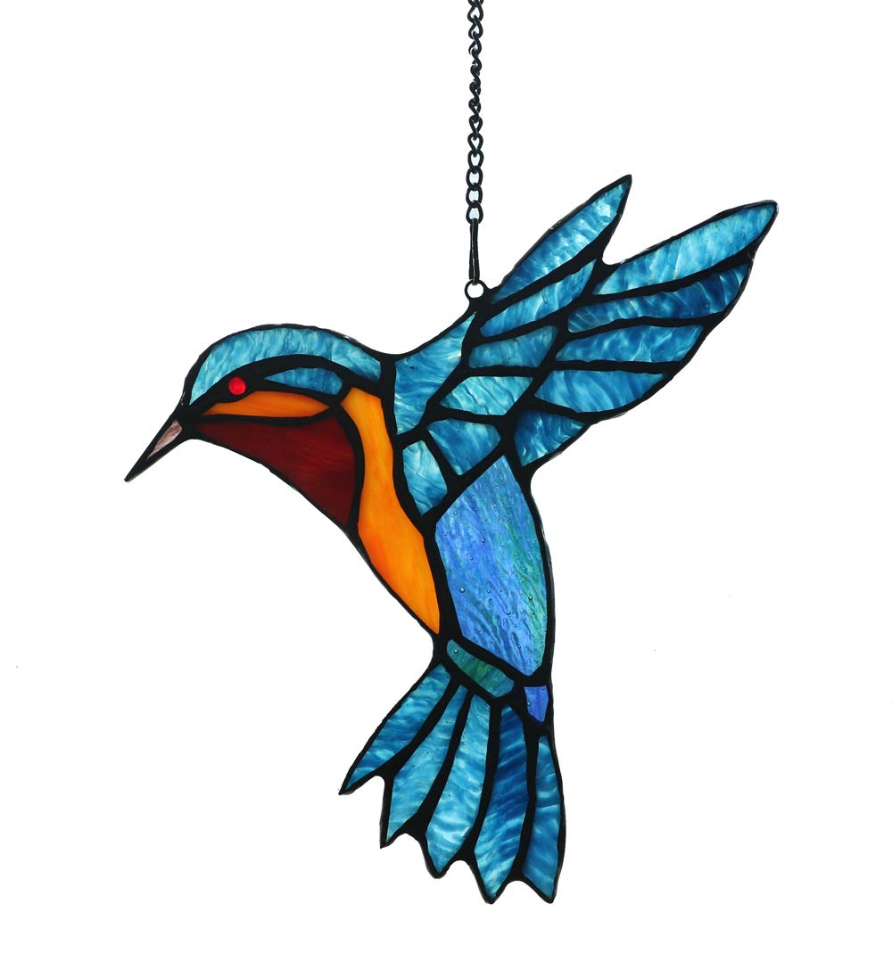 Tokira Stained Glass Bluebird Suncatcher For Window, Scottish Kingfisher Mobile Suncatchers Love, Tiffany Style Hanging Sun Catcher Ornament Diy Panel Gift for Children, LS1002 22.5 * 19 CM