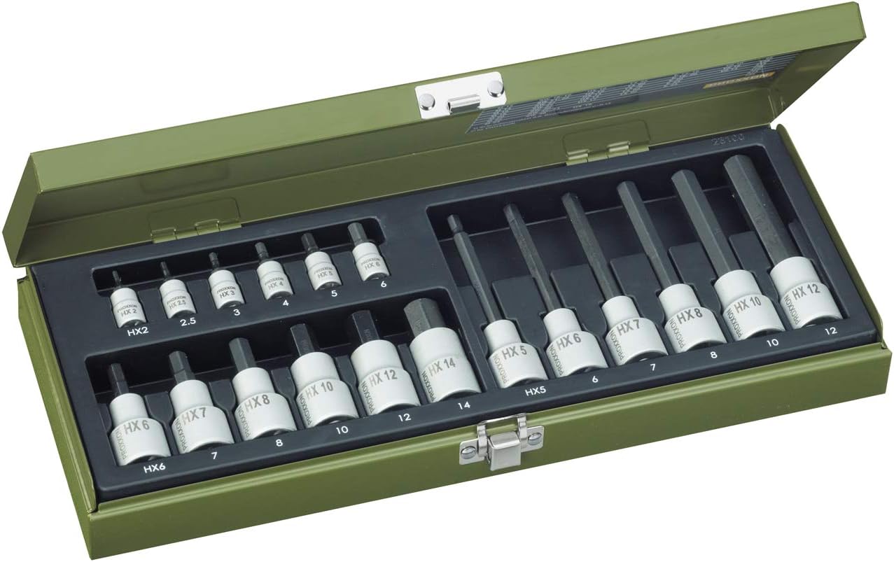 Proxxon Hex 23100 Hexagonal Socket Spanner Set 1/4-Inch and 1/2-Inch 18-Piece, Silber, 18-tlg