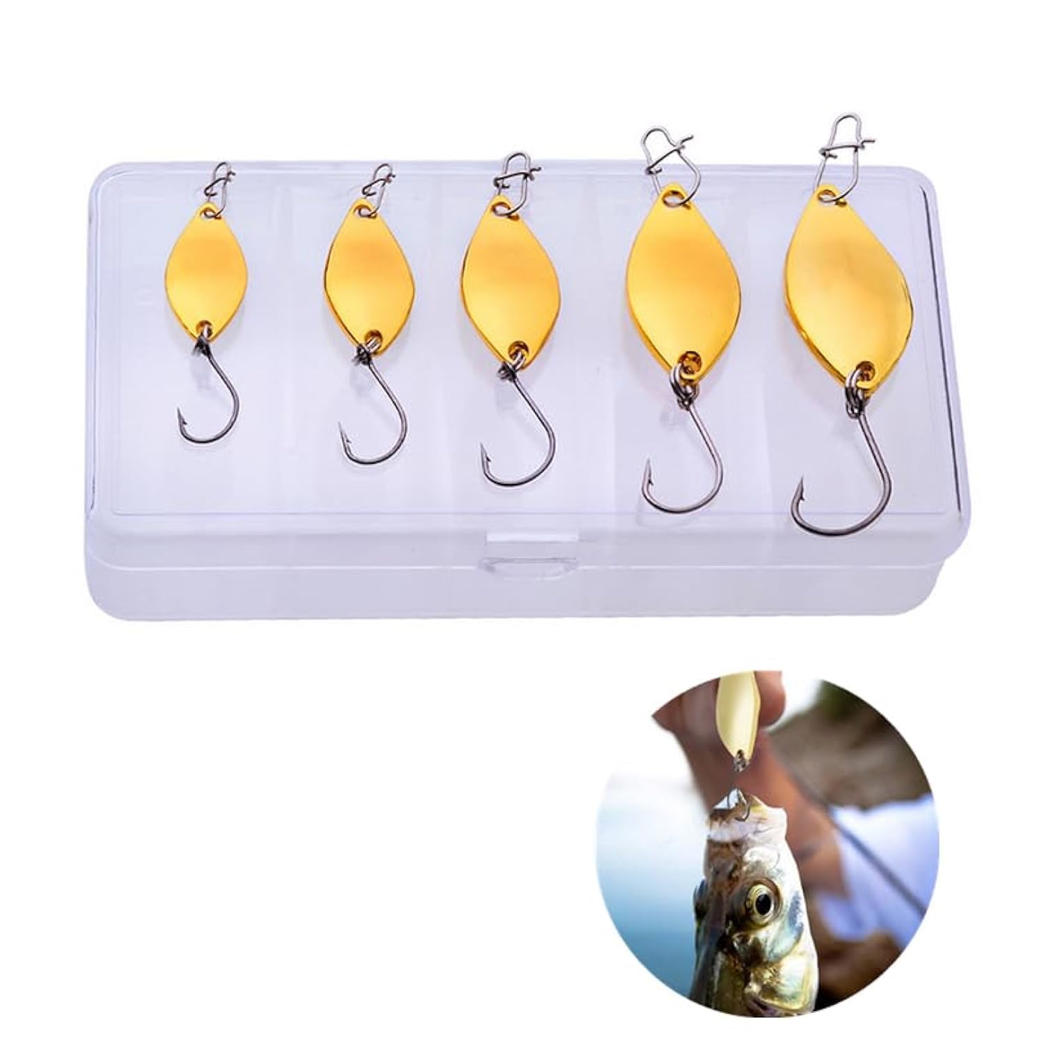 OriGlam 5pcs Fishing Spinners Lures Spoon Baits, Fishing Lure Crankbaits Metal Lures Spoon Spinner Baits Spinnerbait for Trout Pike Bass (Gold)