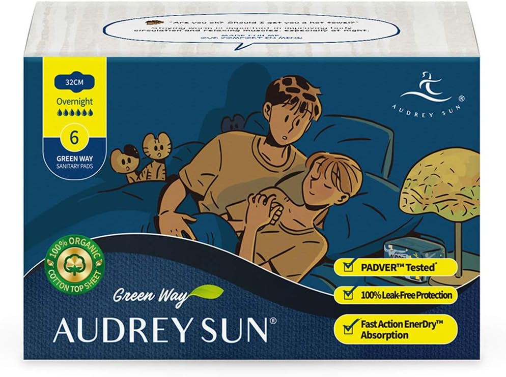 AUDREY SUN Organic Pads for Women Overnight - Organic Overnight Pads with Wings - Organic Pads Menstrual - Overnight - 6 Count 12 Total (Packaging May Vary): Health & Personal Care