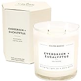Calyan Wax Co. Evergreen & Eucalyptus 2 Wick Scented Candle - 37 Hour Burn - Luxury Non Toxic Soy Wax Candles - Long Lasting Large Glass Jar Candle for Home - 8.8oz