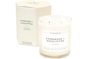 Calyan Wax Co. 2 Wick Candle, Evergreen + Eucalyptus Scented Candle, 37 Hour Burn Time, Aromatherapy Soy Candles, Non Toxic & Vegan Soy Wax, Glass Tumbler Scented Candles, 12.5oz