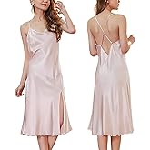 Womens Satin Nightgown Long Sleeveless Night Gowns Satin Silk Chemise Lingerie Slip Dress Nightgown Dress for Ladies