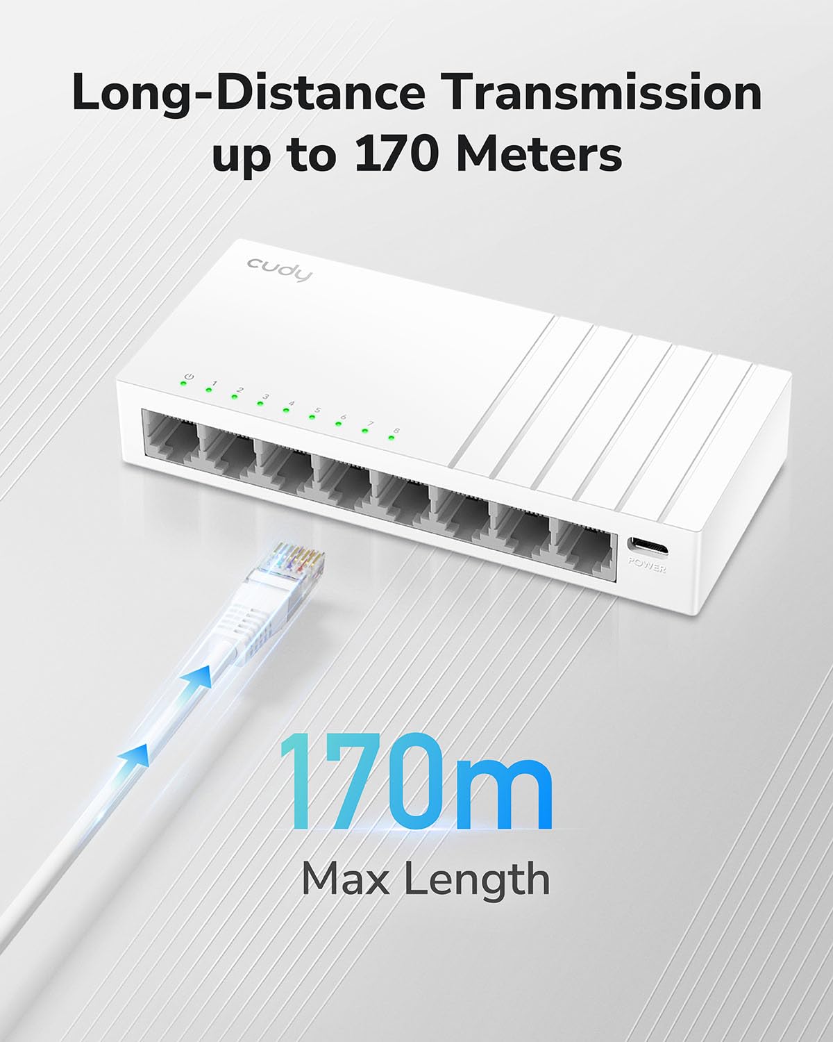 Cudy GS108U 8 Port Gigabit Ethernet Switch mit USB-C Power Jack Desktop Ethernet Splitter Kunststoffgehäuse ungeschirmter Schalter Plug & Play Fanless Unmanaged 4