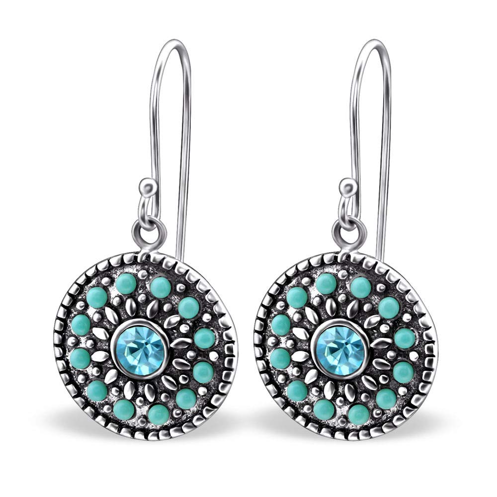 The Rose & Silver Company Women 925 Sterling Silver Mosaic Round Dangle Earrings