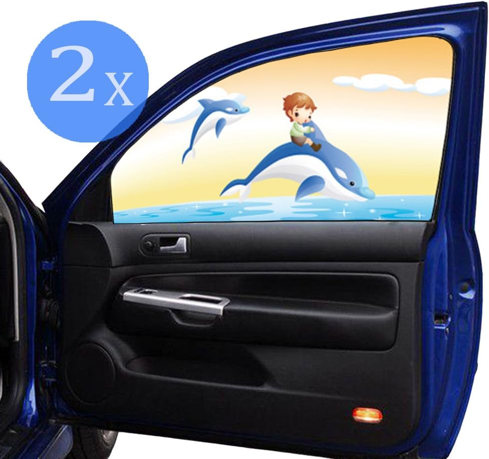 Paragon Universal Car Sun Shade 2 Pieces Side Front Rear Window Cling Window Sunshades magnet Self-adhesive 3 Layers Thicker blocking over 99.9% of Harmful UV Protection for Baby Kids Cute Cartoon 3 seconds installation