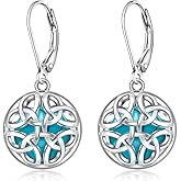 Celtic Earrings Turquoise Earrings for Women Sterling Silver Irish Triangle Celtic Knot Turquoise Jewelry Dangle Valentine Christmas Gifts