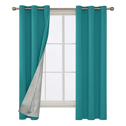 Deconovo Teal Blackout Curtains Grommet Top Curtains With Silver