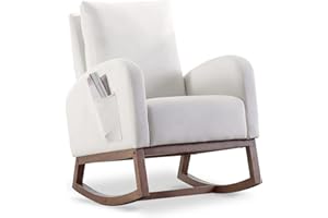 ONPNO Velvet Rocking Chair for Nursery, High Back Glider Rocker Uplostered Armchair for Nursery, Comfy Armchair with Side Pocket for Living Room, Bedroom (White)