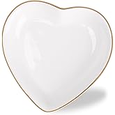 QUELIEN Trinket Dish Heart Shaped Ceramic Dish - Elegant White Jewelry Dish for Rings and Earrings, Heart Ring Tray with Gold Rim - Friendship Gift for Women, Perfect for Vanity, Sink, Nightstand Use