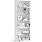 VASAGLE Bookshelf, 23.6 Inches Wide, 6-Tier Open Bookcase with Adjustable Storage Shelves, Floor Standing Unit, Cloud White U