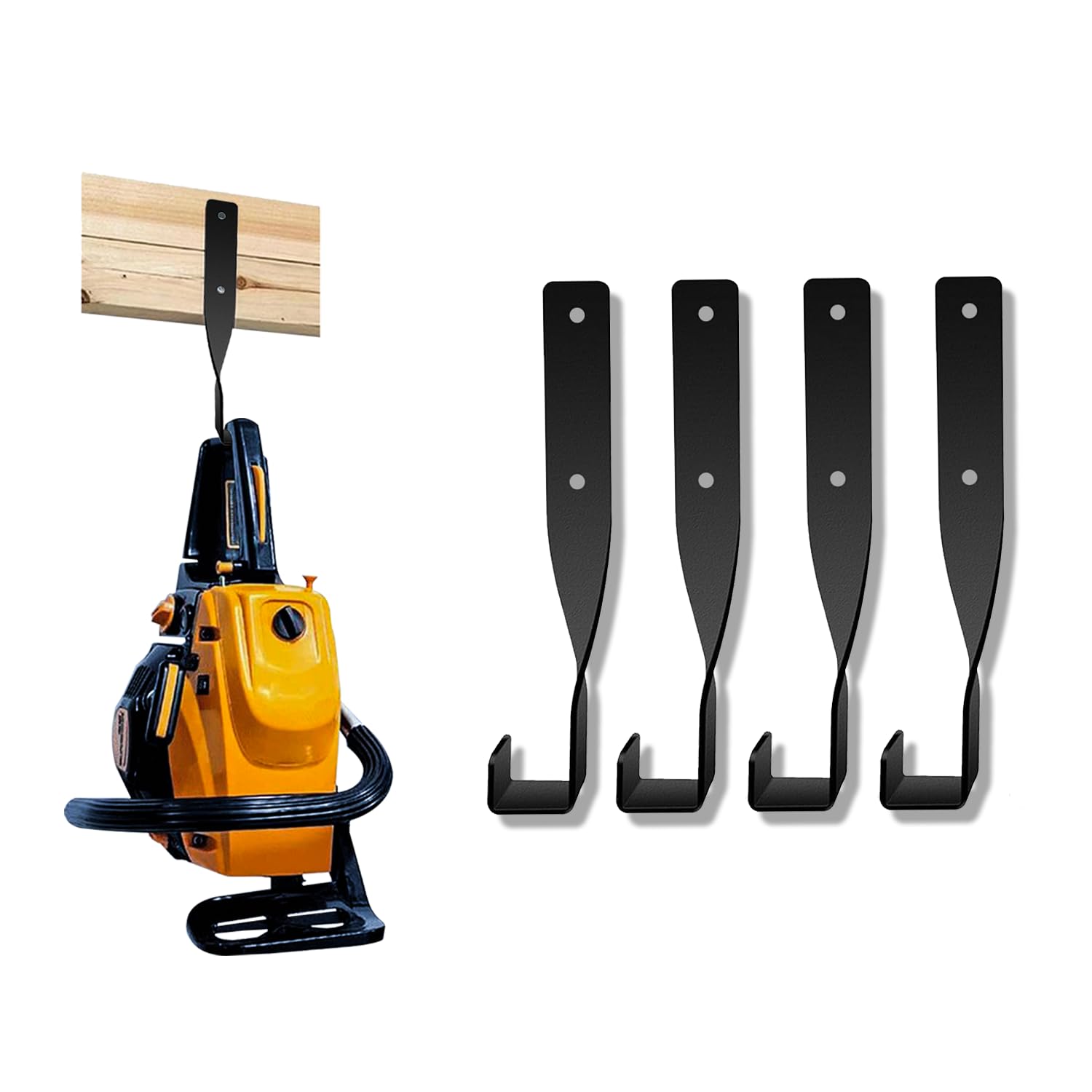 Photo 1 of 4PCS Chainsaw Wall Mount Storage Rack, Heavy-Duty Chainsaw & Tool Wall Mount Holder, Weed Eater String Trimmer Hanger, Backpack Blower Storage Hooks for Garage Organization