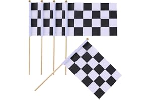 10PCS 5.5'' x 8.2'' Black White Lattice Checkered Flag Racing Polyester Flags with Plastic Stick Theme Party Favor Decoration