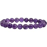 BHAVYAASHI 8mm Natural Amethyst Healing Crystal Bracelet for Women & Men – Genuine Purple Gemstone Stretch Bead Bracelet for Anxiety Relief, Chakra Balance, Meditation, Spiritual Gift