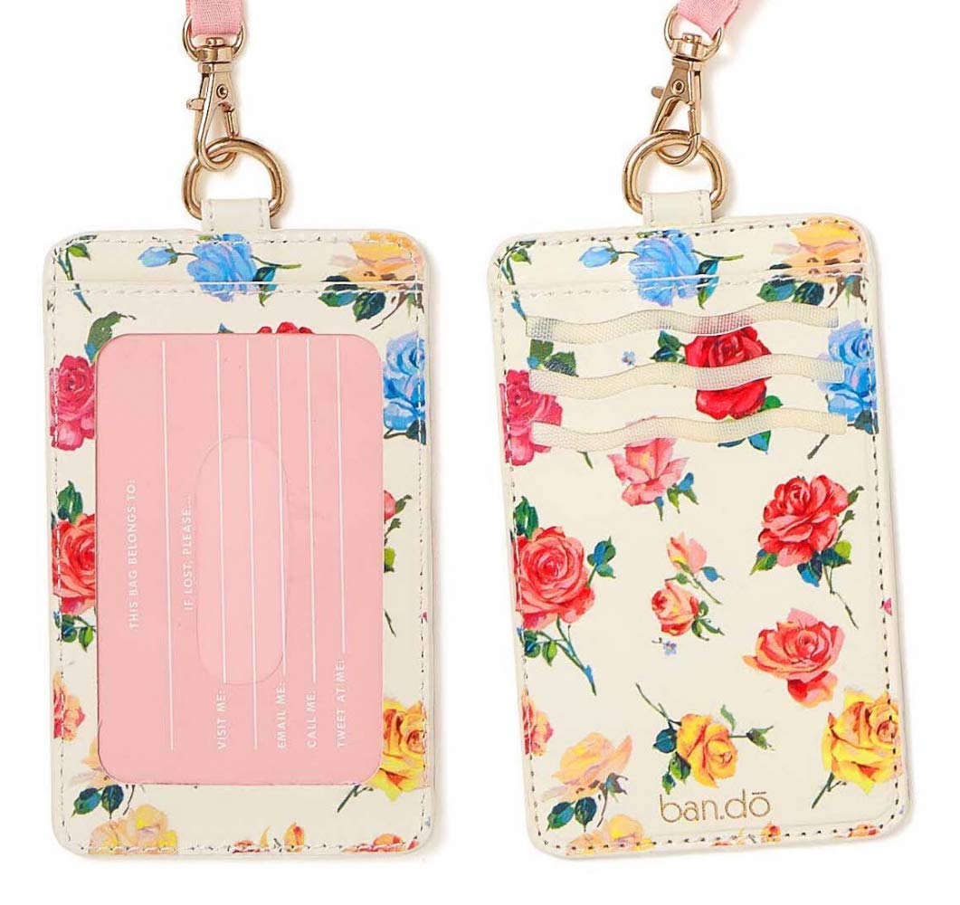 ban.do Keep It Close Leatherette Card Case ID Badge Holder with Lanyard, Coming Up Roses