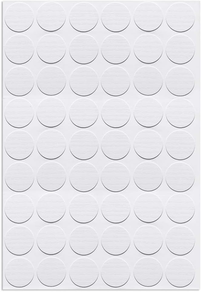 sourcing map Screw Hole Covers Stickers Textured Plastic Self Adhesive Stickers for Wood Furniture Cabinet Shelve Plate 21mm Dia 54pcs in 1Sheet White Maple Wood