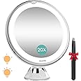 Auxmir 2025 Upgraded 20X Magnifying Mirror with Light, Makeup Mirror with 2-Level Lights, Vanity Mirror with Power Suction Cup and Tweezers, 360° Swivel, Portable Bathroom Mirror for Home Travel