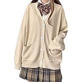 Preppy Aesthetic Clothes Cute Japanese School Sweater Kawaii Solid V-Neck Loose Knitted Cardigan JK Uniform Cosplay