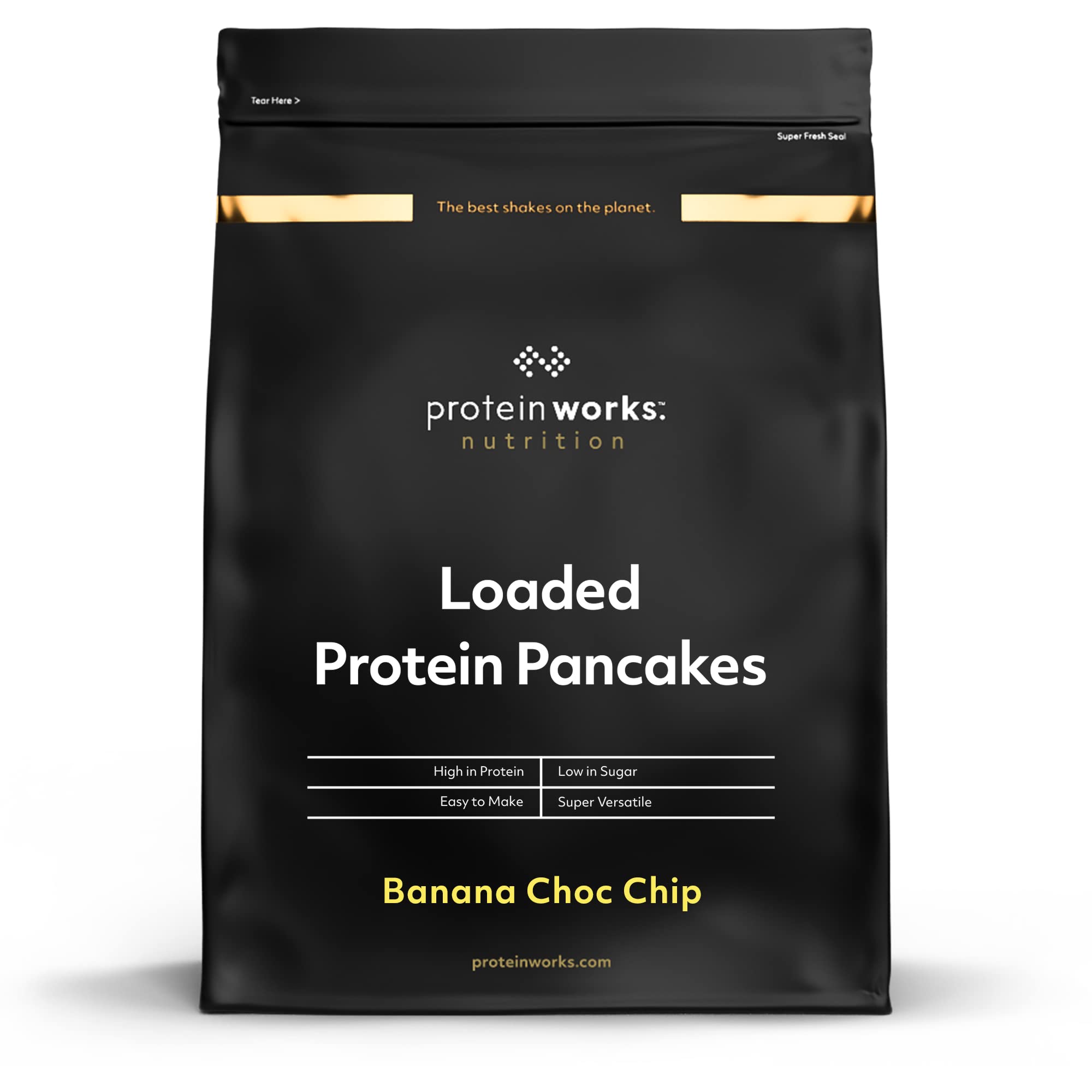 Protein Works - Loaded Protein Pancakes, Premium Protein Pancake Mix, High Protein Breakfast, Low Sugar, Low Fat, Banana Choc Chips, 8 Servings, 500g