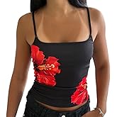 Women Y2K Cami Tops Floral Print Sleeveless Spaghetti Strap Crop Top Summer Going Out Tank Top