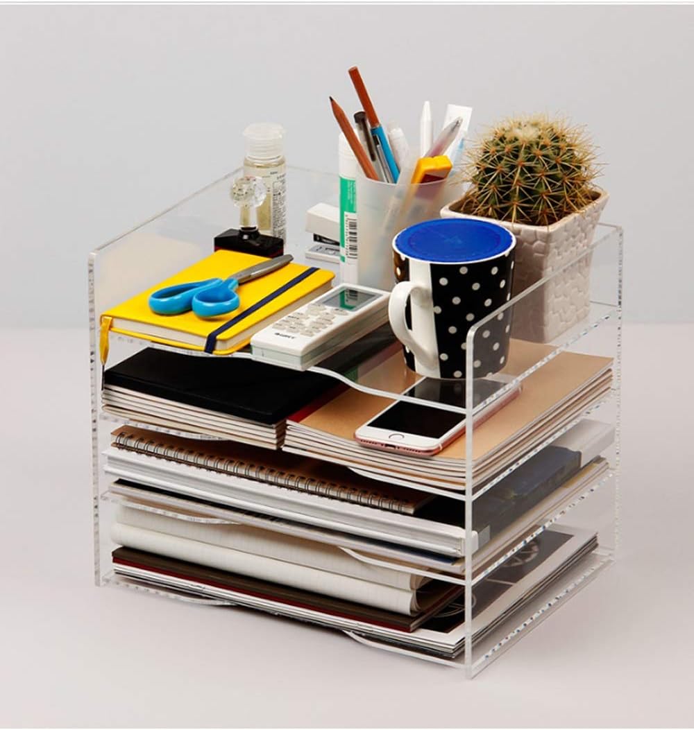 Amazon Com File Cabinet Desktop File Holder Magazine Rack Modern Minimalist Style File Filler Storage Box Stationery Storage Box Transparent Color Office Supplies Home Improvement