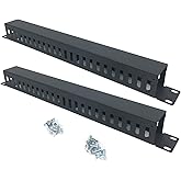 QiaoYoubang 2 Pack 1U 19 Inch Cable Manager Horizontal Rack Mount 24 Slot | Metal Finger Duct Wire Organizer with Cover and Mounting Screws for Server Rack, Black(24S2P)