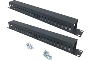 QiaoYoubang 2 Pack 1U 19 Inch Cable Manager Horizontal Rack Mount 24 Slot Metal Finger Duct Wire Organizer with Cover and Mounting Screws for Server Rack, Black(24S2P)