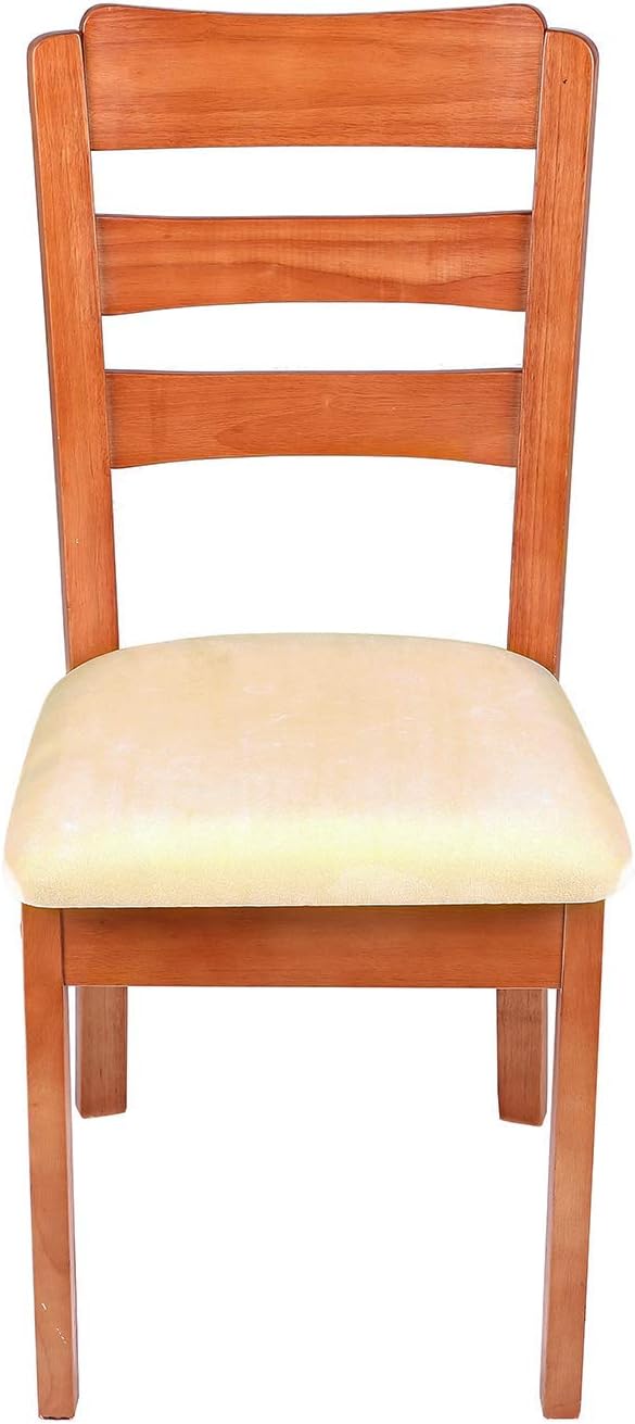 smiry Stretch Chair Seat Covers for Dining Room Velvet Dining Chair Seat Protectors Chair Slipcovers, Set of 6, Cream - Image 3