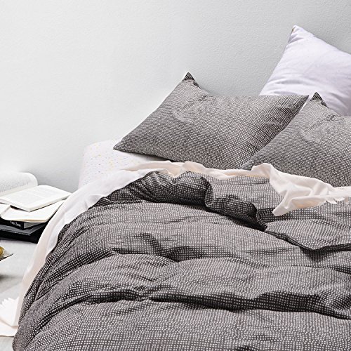 Dotted Gray Duvet Cover Set, 100% Cotton Bedding, White Dots Modern Pattern Printed on Dark Grey, with Zipper Closure (3pcs, Queen Size) - Thumbnail 4
