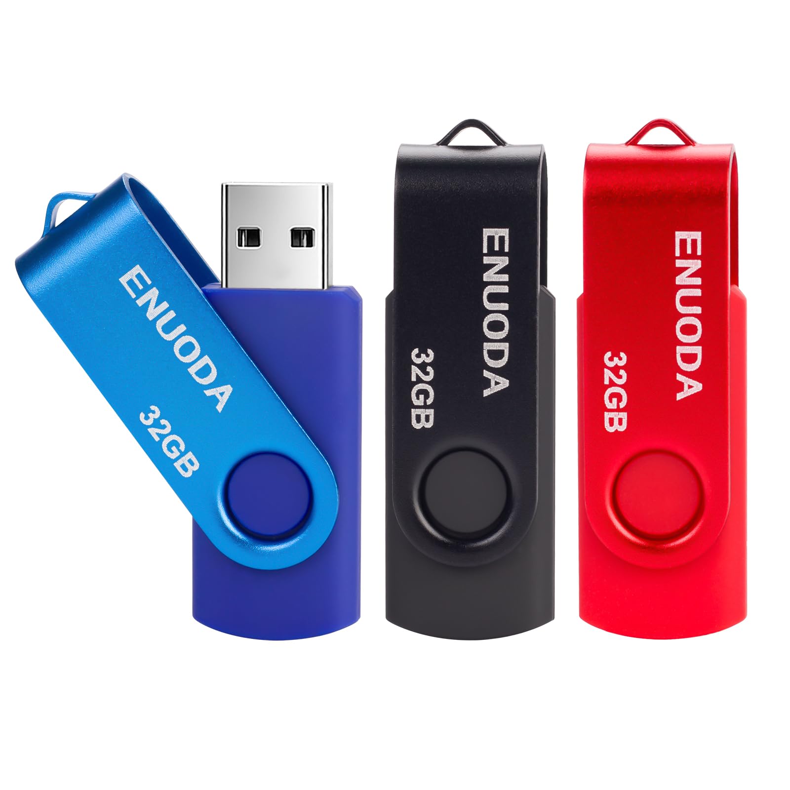ENUODA 32GB Memory Stick 3 Pack USB 2.0 Flash Drive Swivel Design Pen Drive USB Stick Thumb Drive for Data Storage (Blue Red Black)