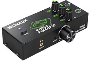 MICNAUX Phono Preamp for Turntable, Mini Hi-Fi Preamplifier with 3 Band EQ for MM & MC Cartridges, 5-pin DIN Input/Output for Vinyl Record Player, Phonograph, Active Speakers, Audio Mixer - 12V DC