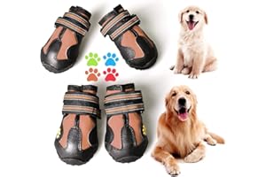 CovertSafe& Dog Boots for Dogs Non-Slip, Waterproof Dog Booties for Outdoor, Dog Shoes for Medium to Large Dogs 4Pcs with Rugged Sole Black-Brown