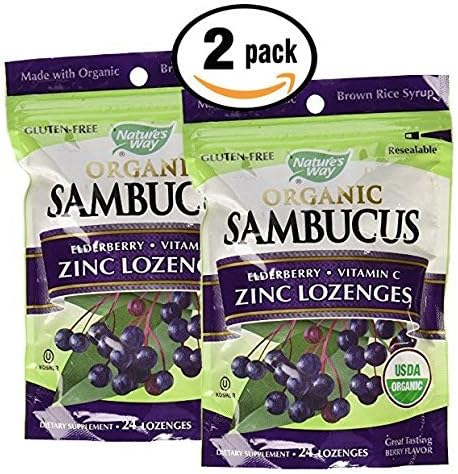 Pack of 2 - Natures Way Sambucus Organic Zinc Lozenges with Elderberry and Vitamin C, 24 Count by Nature's Way